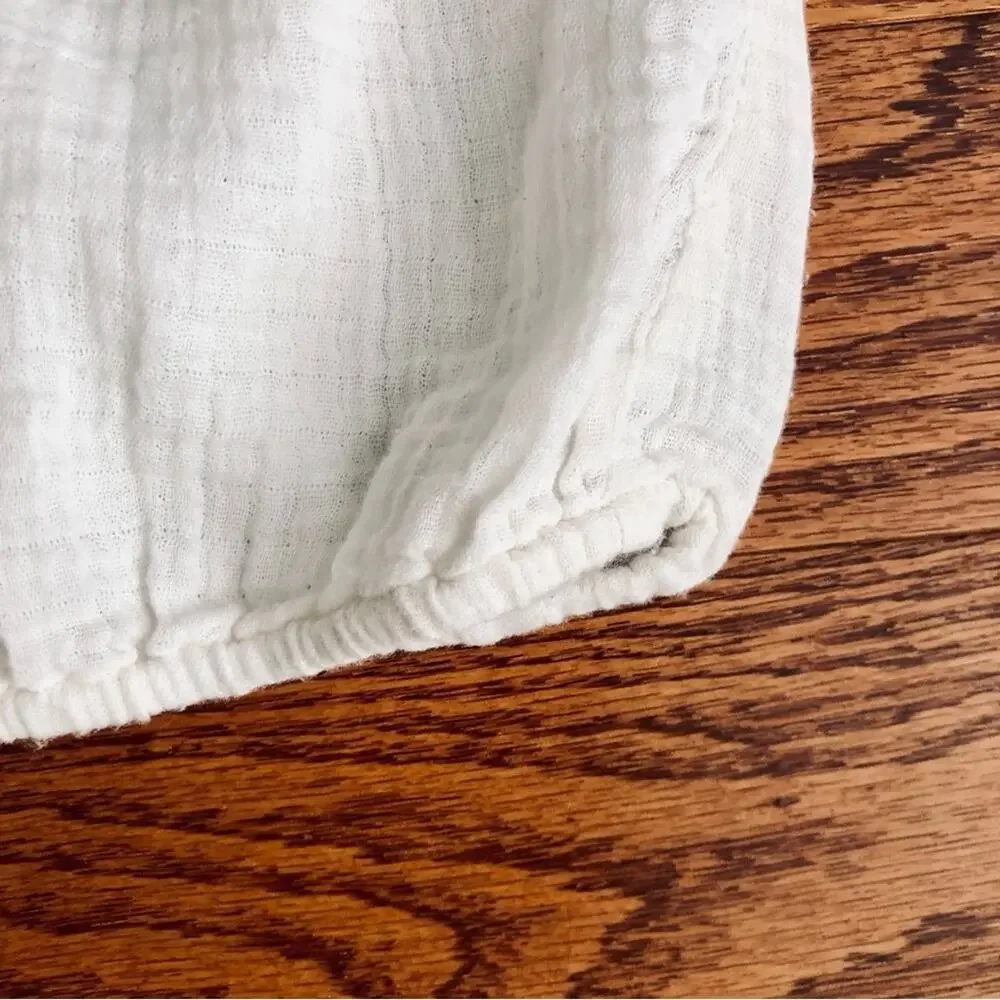 J.CREW Resort Boho Cotton 3/4 Sleeves Embroidered White Blue Top Women’s Size XS